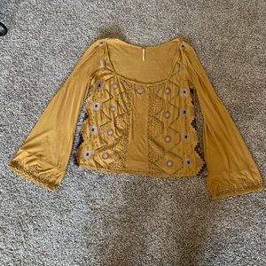 Free People Mustard Sequin Blouse